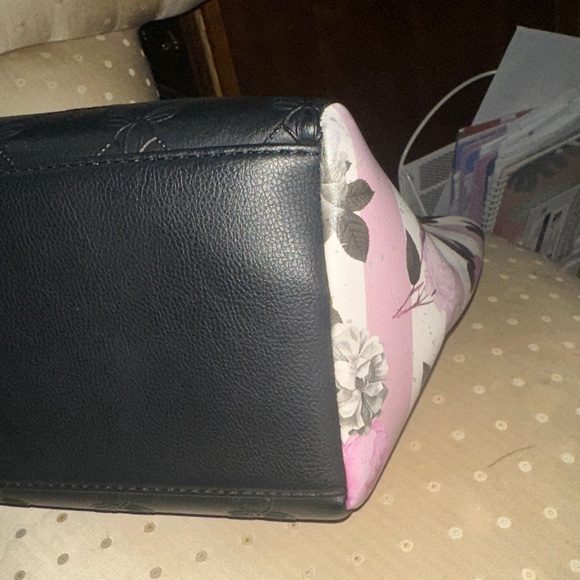 Betsey Johnson Black and Pink Striped Floral Satchel - Picture 6 of 8